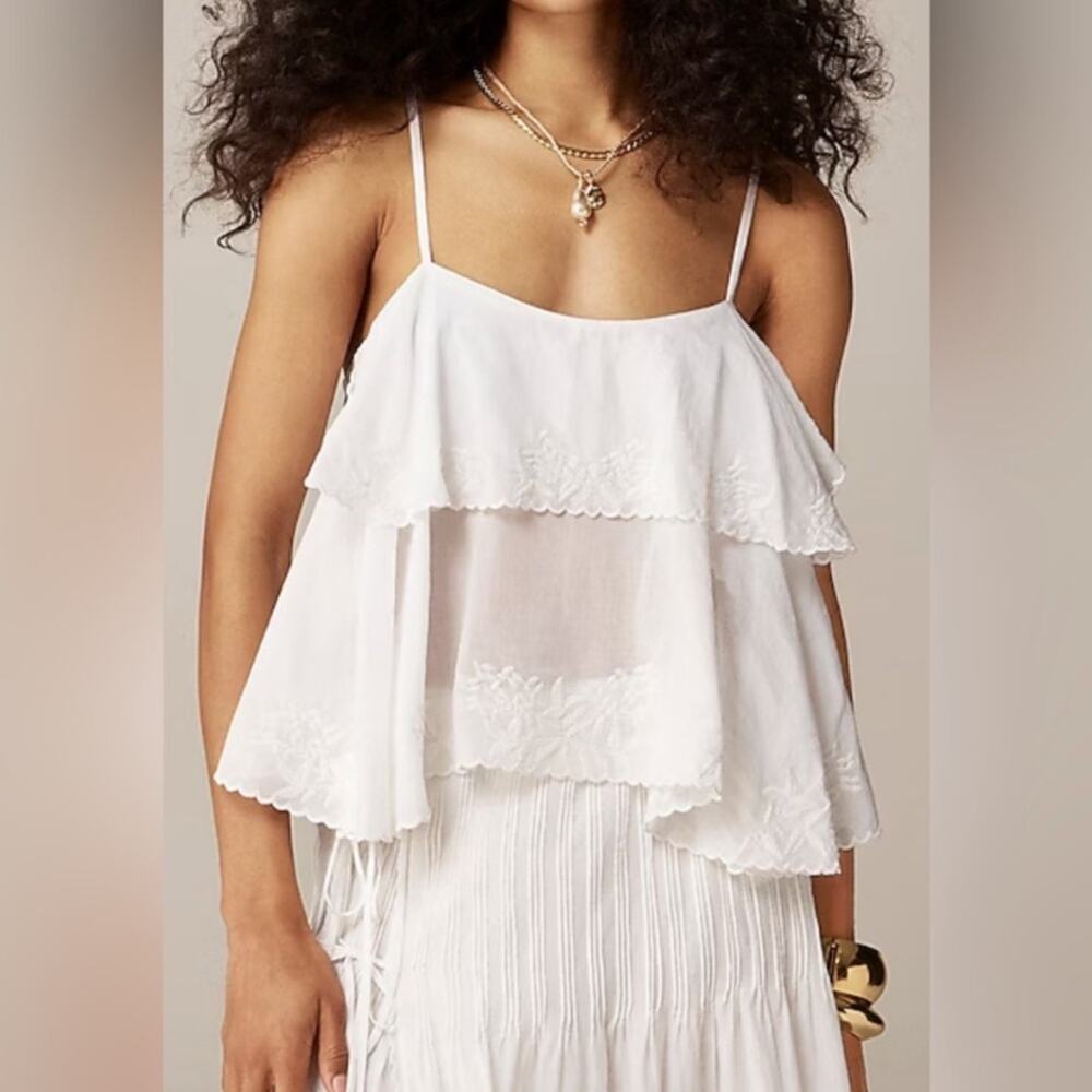 J. Crew White Embroidered Cotton Voile Tank Blouse Cami size medium